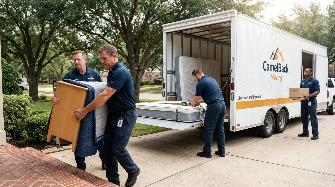Crew loading residential truck for cross-state move from Hortonville, WI