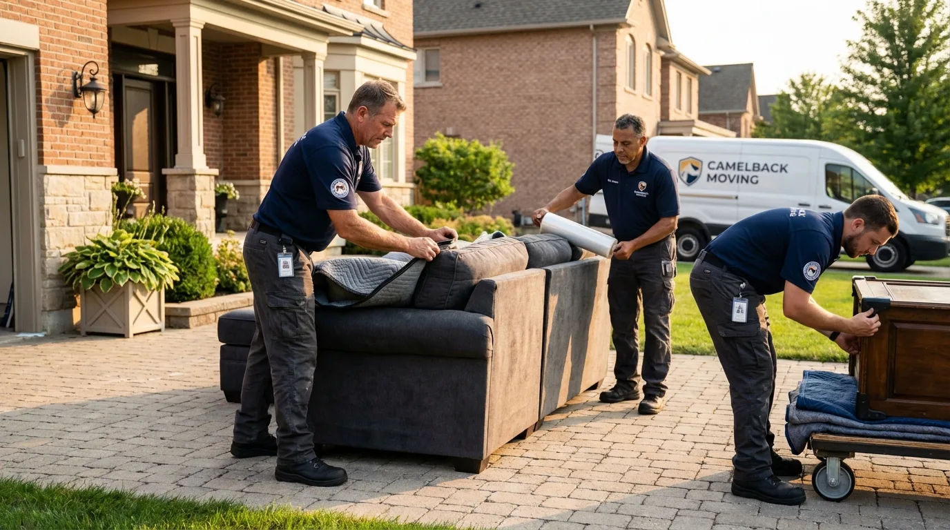 Large estate moving crew wrapping furniture in Hortonville, WI